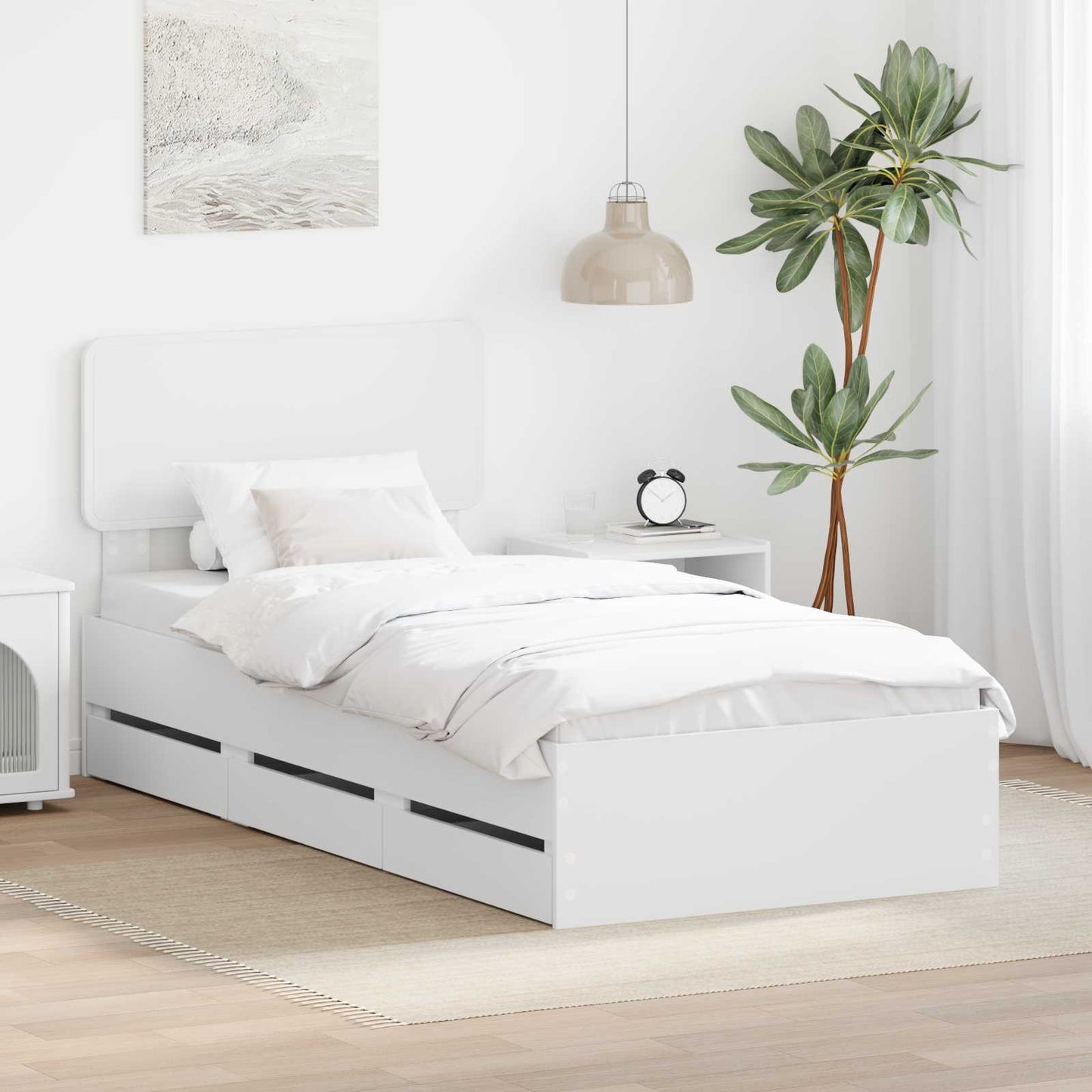 Bed Frame with Drawer White 100 x 200 cm Engineered Wood