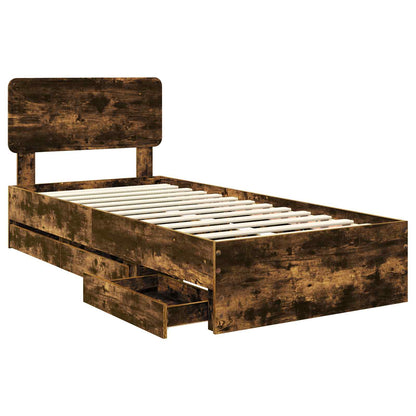 Bed Frame with Drawer Smoked Oak 100 x 200 cm Engineered Wood