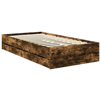 Bed Frame with Drawer Smoked Oak 100 x 200 cm Engineered Wood
