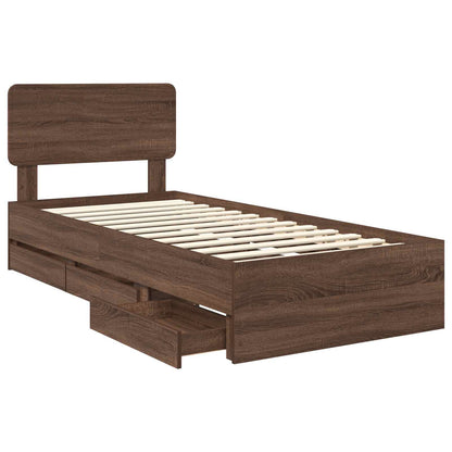 Bed Frame with Drawer Brown Oak 100 x 200 cm Engineered Wood