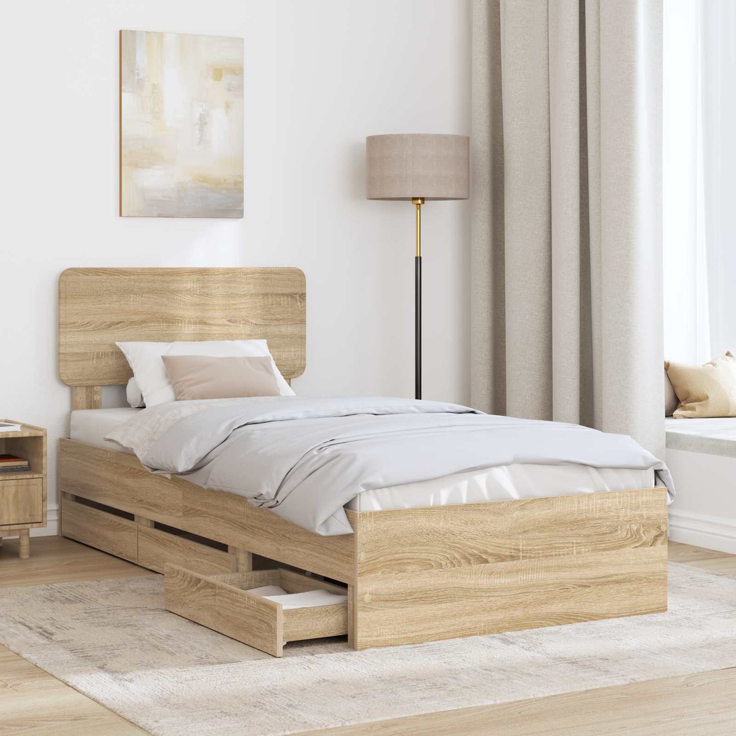 Bed Frame with Drawer Sonoma Oak 90 x 200 cm Engineered Wood