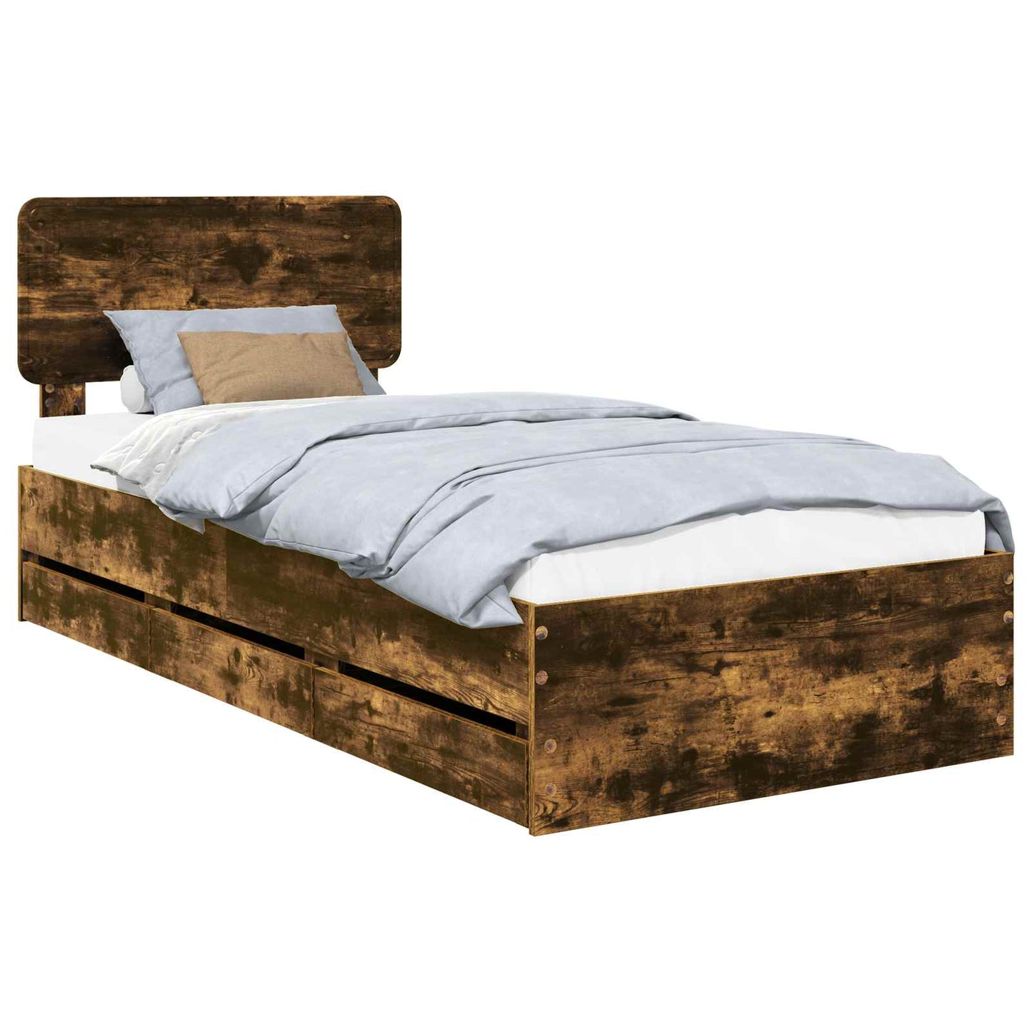 Bed Frame with Drawer Smoked Oak 90 x 200 cm Engineered Wood