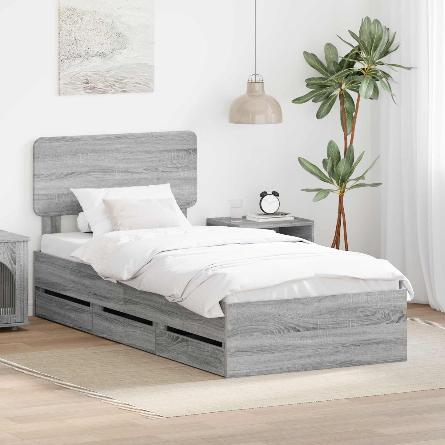 Bed Frame with Drawer Grey Sonoma 90 x 200 cm Engineered Wood