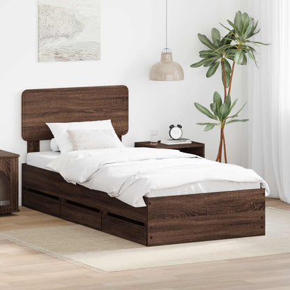 Bed Frame with Drawer Brown Oak 90 x 200 cm Engineered Wood