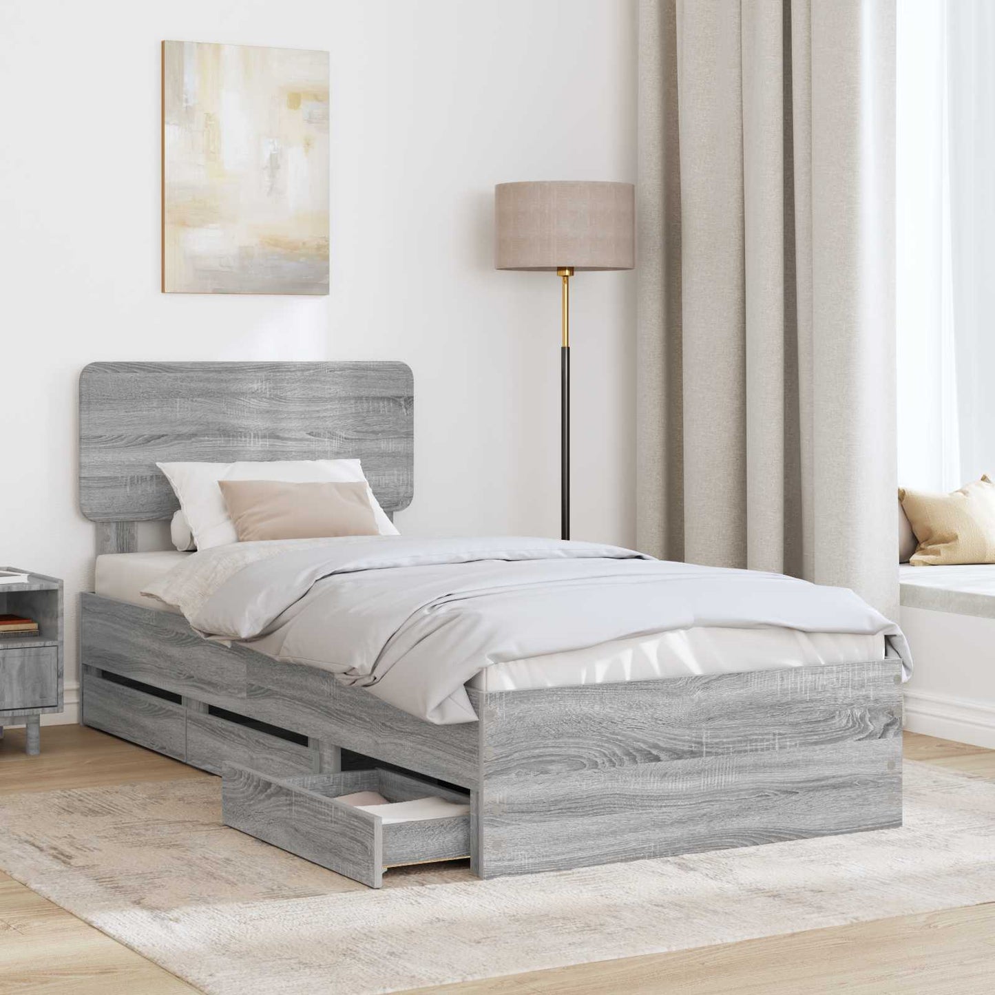 Bed Frame with Drawer Grey Sonoma 90 x 190 cm Engineered Wood
