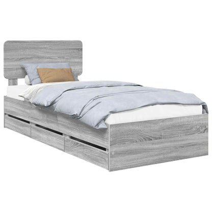 Bed Frame with Drawer Grey Sonoma 90 x 190 cm Engineered Wood