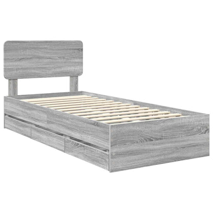 Bed Frame with Drawer Grey Sonoma 90 x 190 cm Engineered Wood