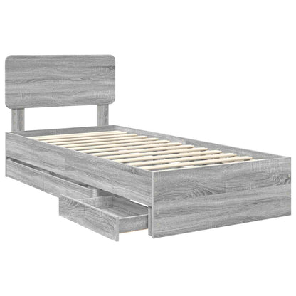 Bed Frame with Drawer Grey Sonoma 90 x 190 cm Engineered Wood