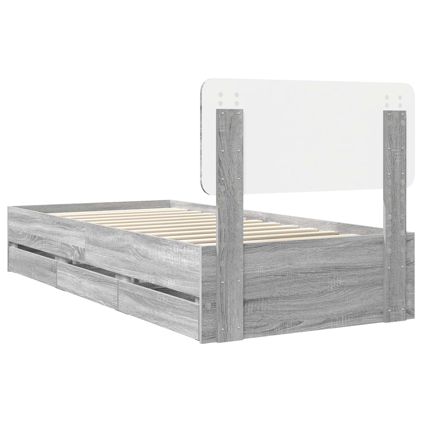 Bed Frame with Drawer Grey Sonoma 90 x 190 cm Engineered Wood