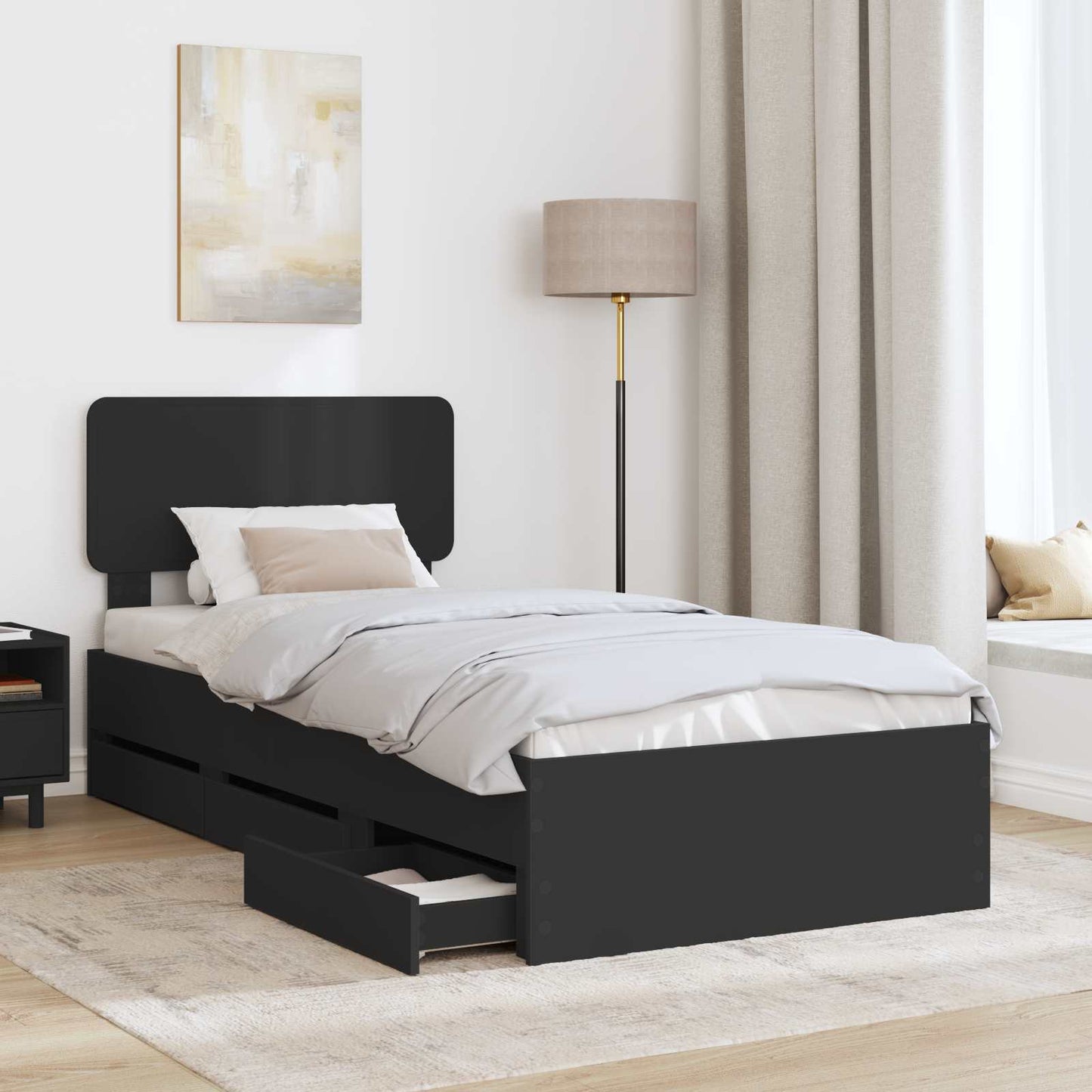 Bed Frame with Drawer Black 75 x 190 cm Engineered Wood