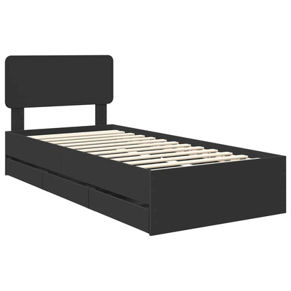 Bed Frame with Drawer Black 75 x 190 cm Engineered Wood