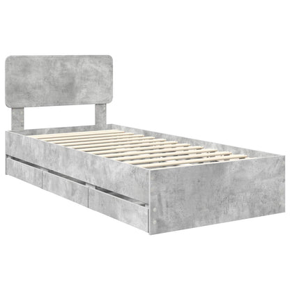 Bed Frame with Drawer Concrete Grey 75 x 190 cm Engineered Wood