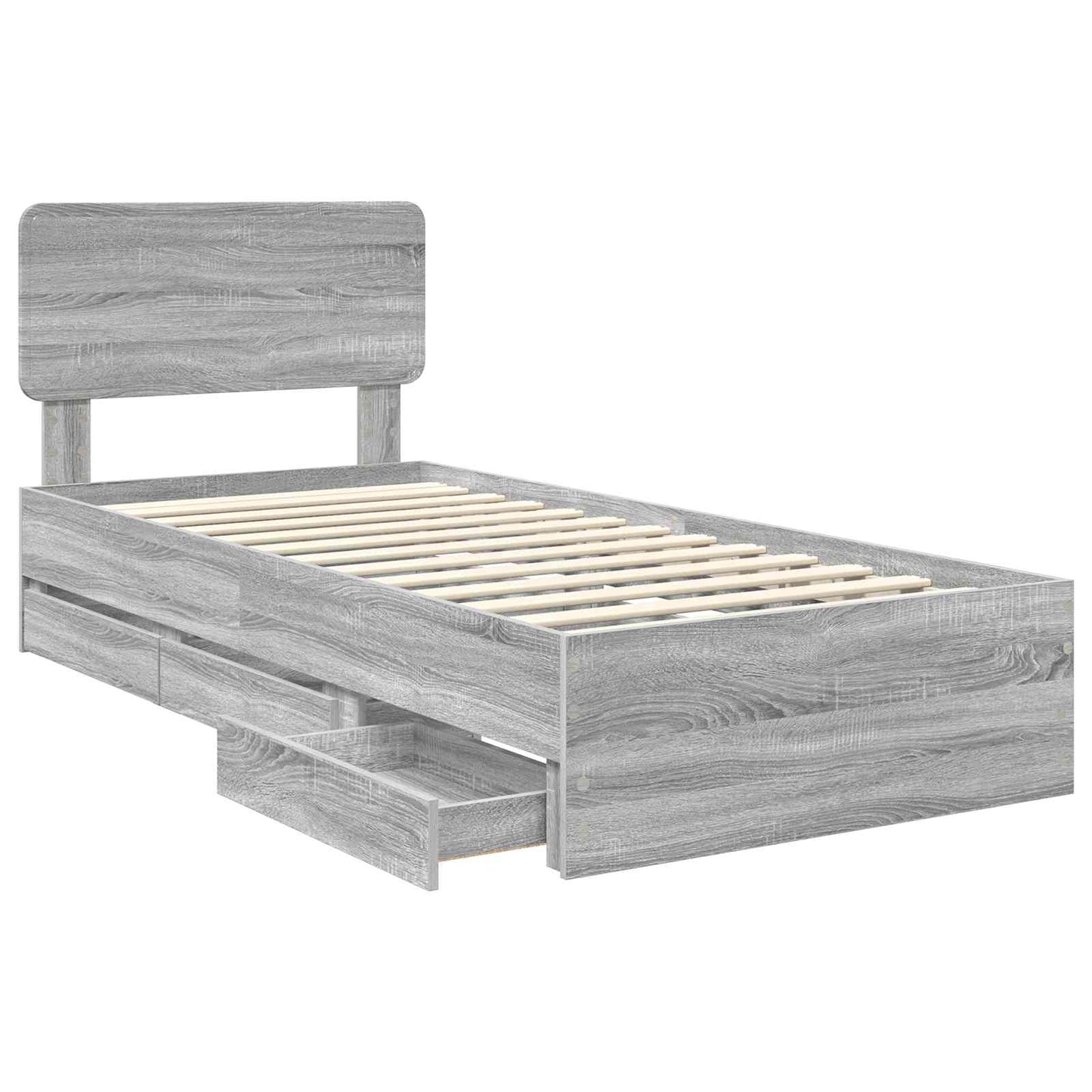 Bed Frame with Drawer Grey Sonoma 75 x 190 cm Engineered Wood