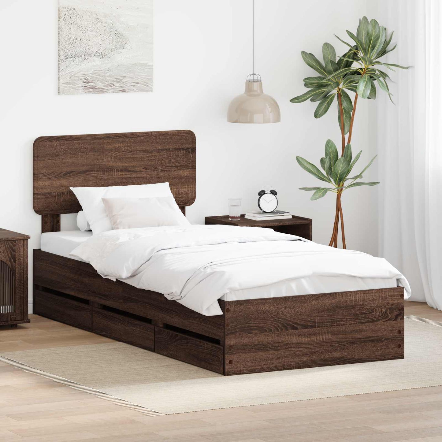 Bed Frame with Drawer Brown Oak 75 x 190 cm Engineered Wood
