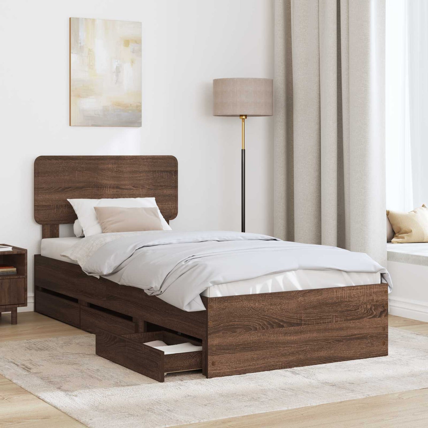Bed Frame with Drawer Brown Oak 75 x 190 cm Engineered Wood