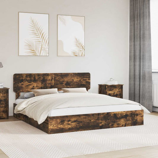 Storage Bed with Drawer Smoked Oak 180 x 200 cm Engineered Wood