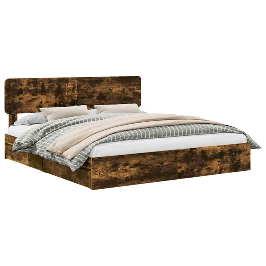 Storage Bed with Drawer Smoked Oak 180 x 200 cm Engineered Wood
