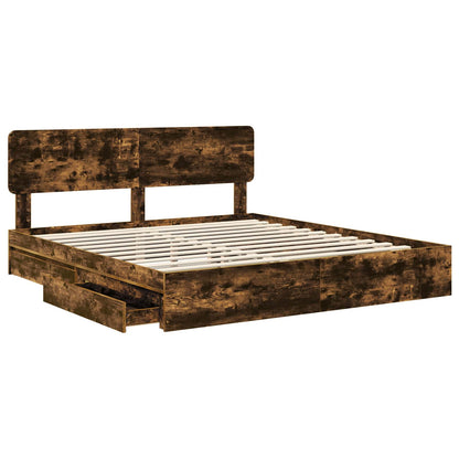 Storage Bed with Drawer Smoked Oak 180 x 200 cm Engineered Wood