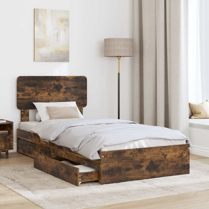 Storage Bed with Drawer Smoked Oak 100 x 200 cm Engineered Wood