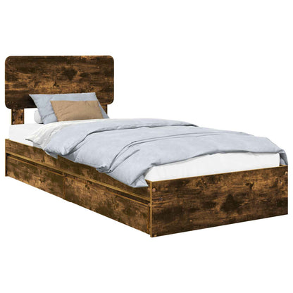 Storage Bed with Drawer Smoked Oak 100 x 200 cm Engineered Wood
