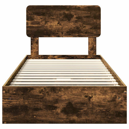 Storage Bed with Drawer Smoked Oak 100 x 200 cm Engineered Wood