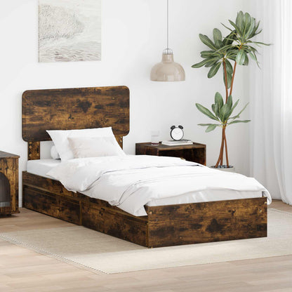 Storage Bed with Drawer Smoked Oak 90 x 200 cm Engineered Wood