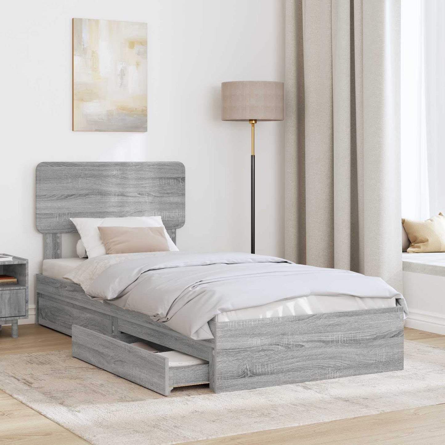 Storage Bed with Drawer Grey Sonoma 90 x 200 cm Engineered Wood
