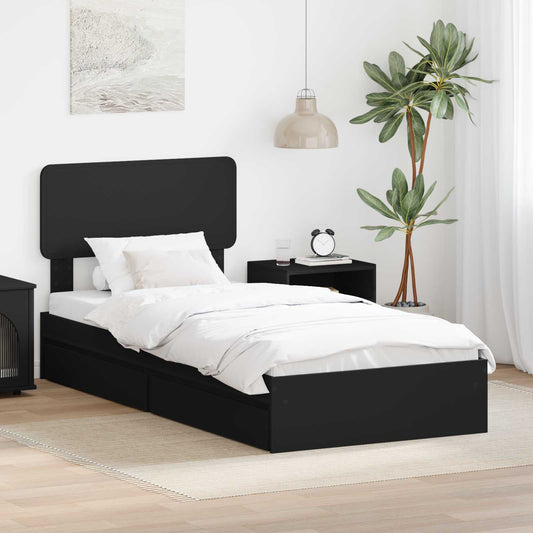 Storage Bed with Drawer Black 90 x 190 cm Engineered Wood
