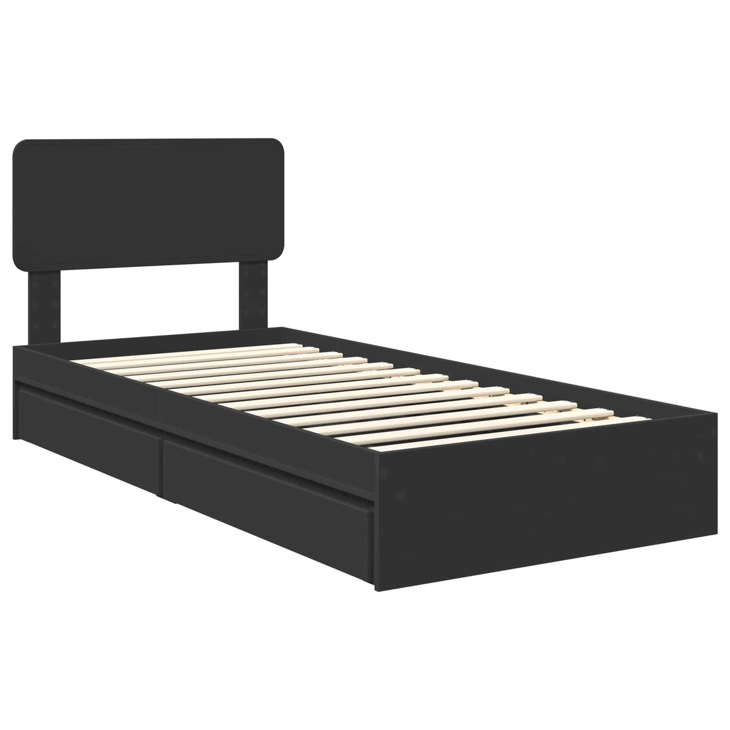 Storage Bed with Headboard Black 90 x 190 cm Engineered Wood