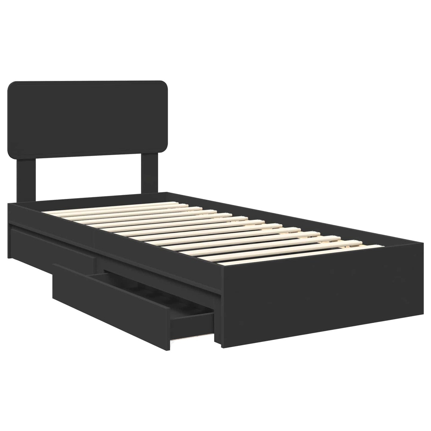 Storage Bed with Headboard Black 90 x 190 cm Engineered Wood