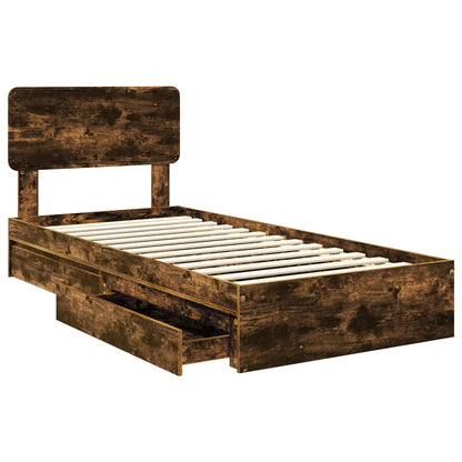 Storage Bed with Drawer Smoked Oak 90 x 190 cm Engineered Wood