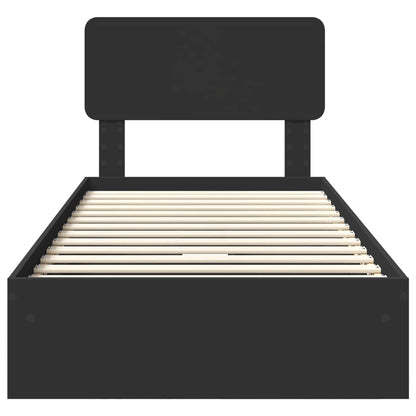 Storage Bed with Headboard Black 75 x 190 cm Engineered Wood