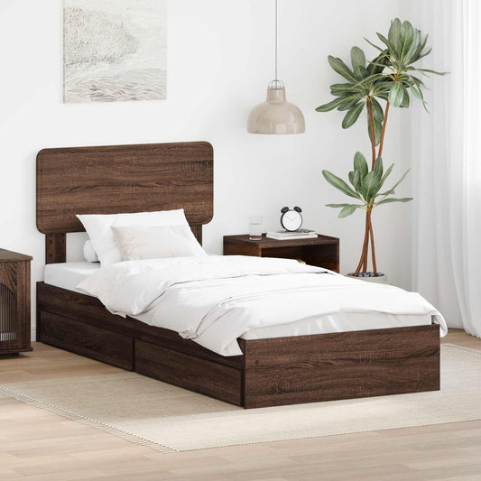 Storage Bed with Drawer Brown Oak 75 x 190 cm Engineered Wood