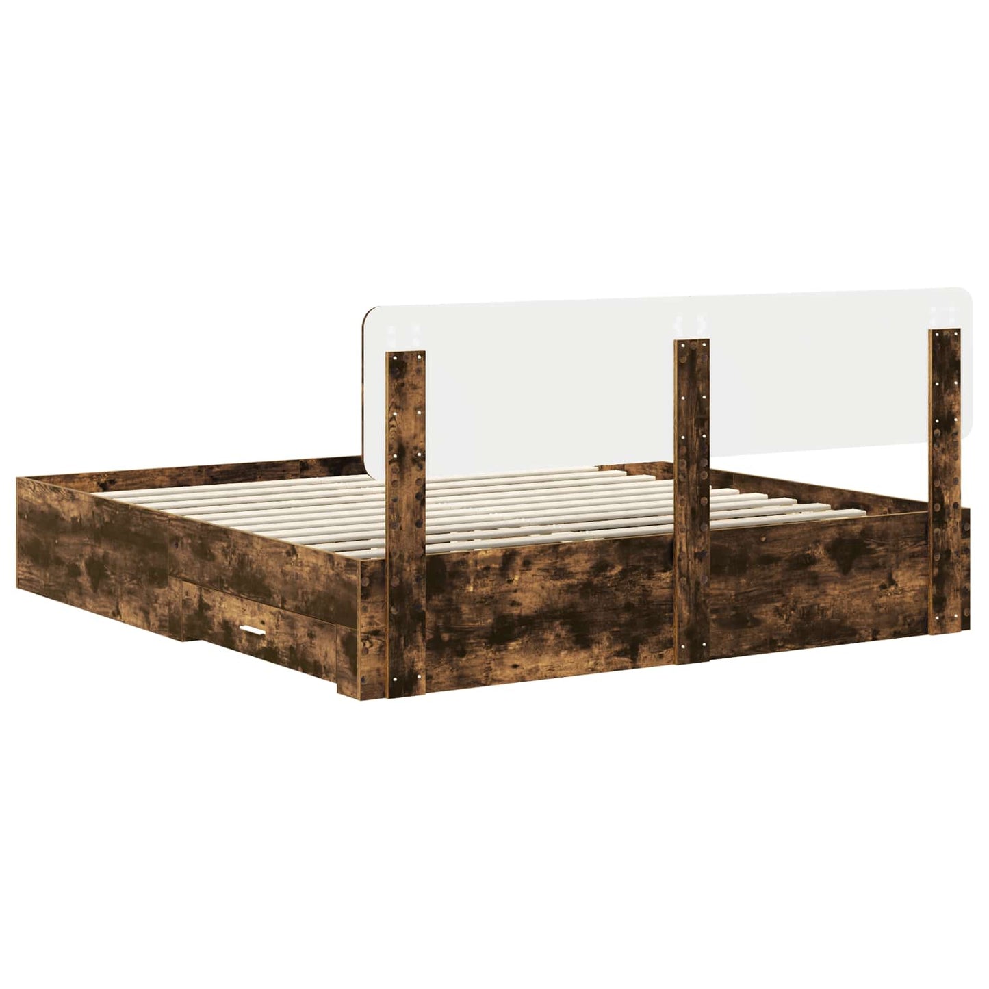 Bed Frame with Drawer Smoked Oak 200 x 200 cm Engineered Wood