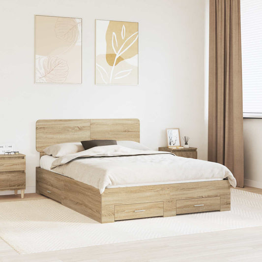 Bed Frame with Drawer Sonoma Oak 150 x 200 cm Engineered Wood