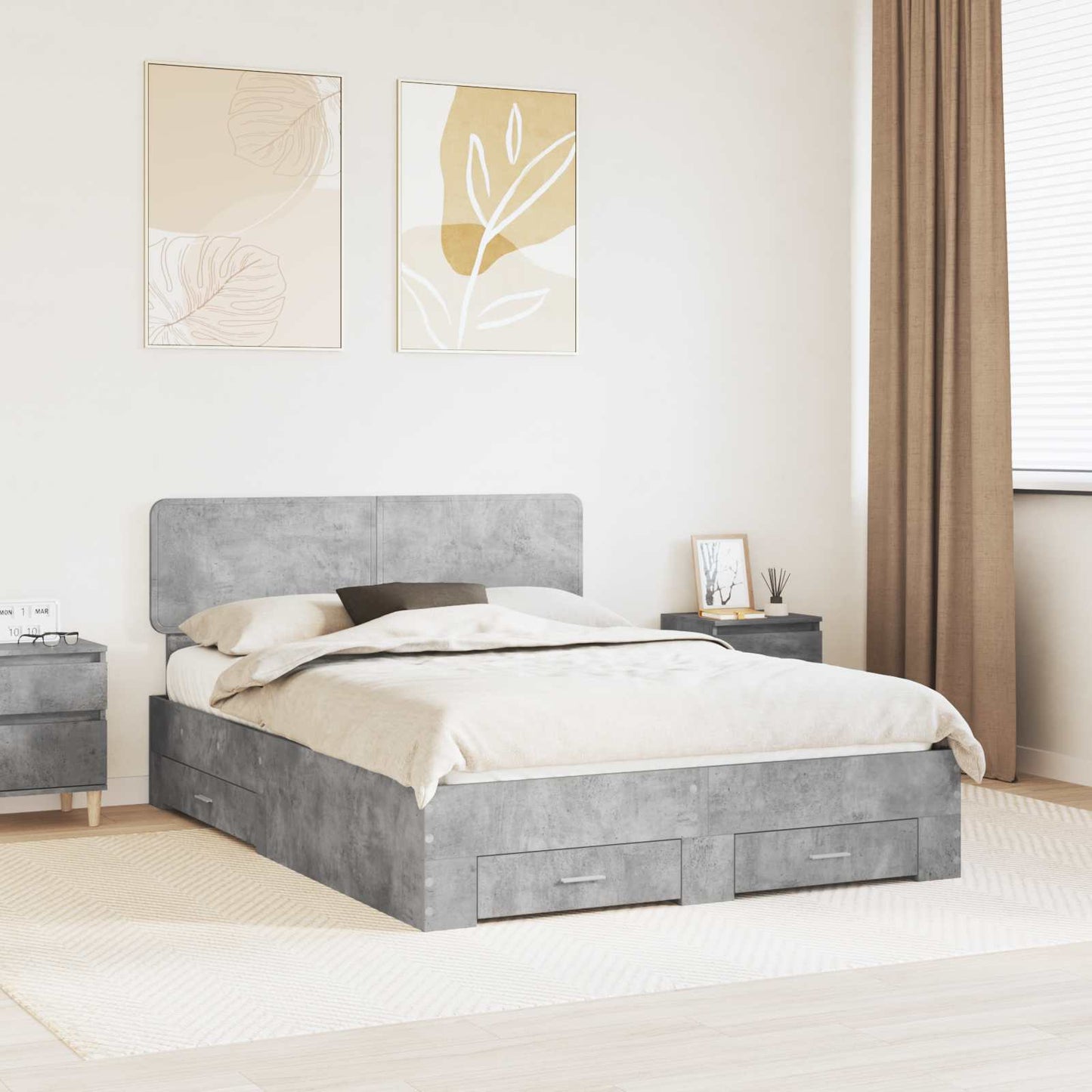 Bed Frame Concrete Grey 150 x 200 cm Engineered Wood