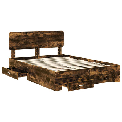 Bed Frame with Drawer Smoked Oak 150 x 200 cm Engineered Wood