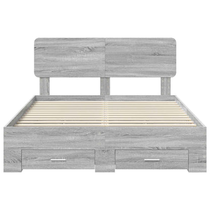 Bed Frame with Drawer Grey Sonoma 140 x 190 cm Engineered Wood