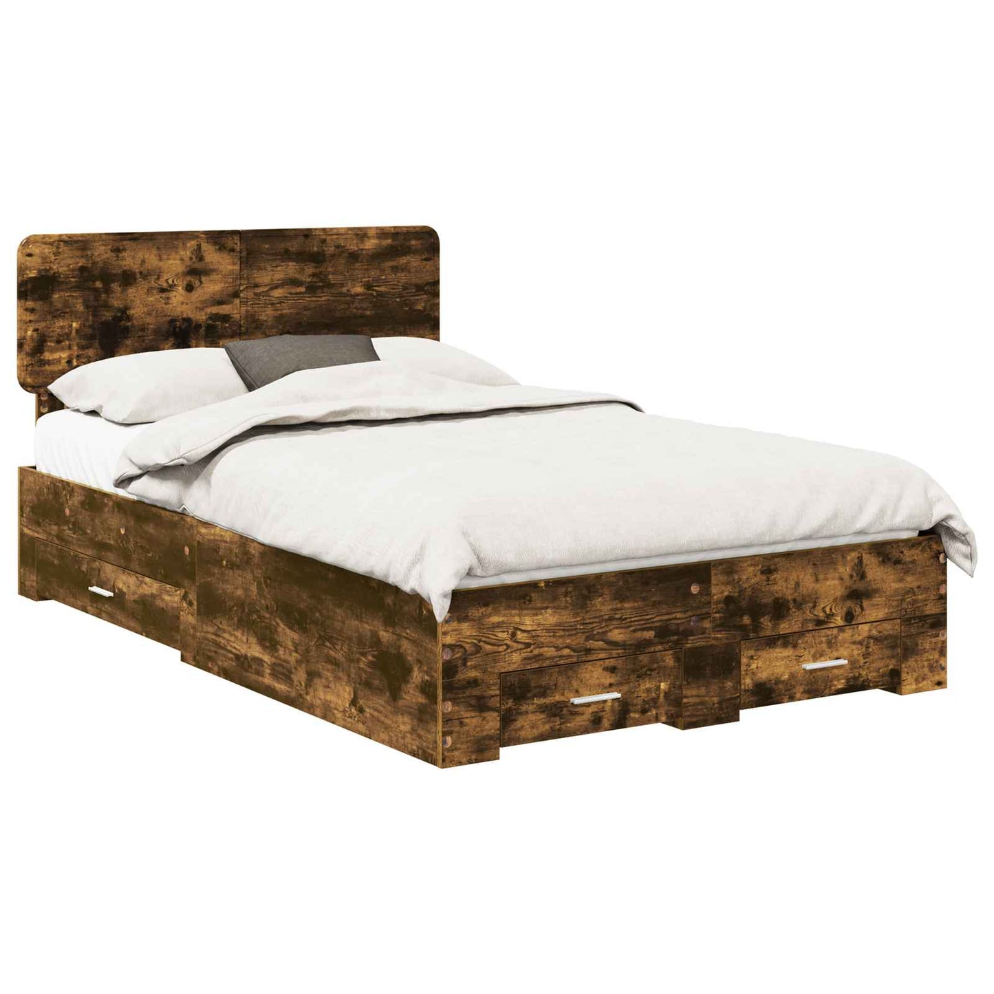 Bed Frame with Drawer Smoked Oak 135 x 190 cm Engineered Wood