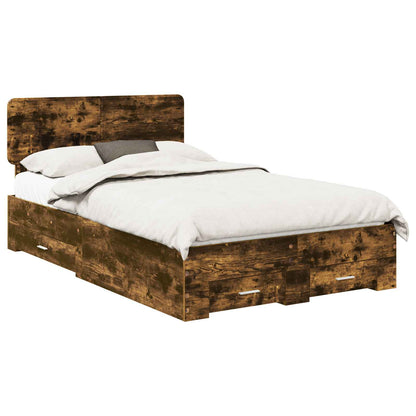 Bed Frame with Drawer Smoked Oak 135 x 190 cm Engineered Wood
