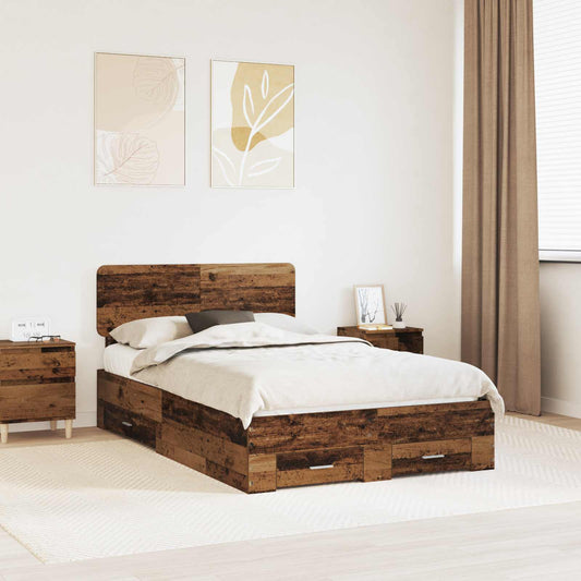 Bed Frame with Drawer Old Wood 120 x 190 cm Engineered Wood