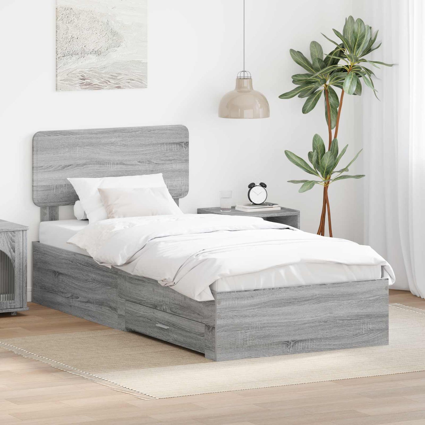 Bed Frame with Drawer Grey Sonoma 100 x 200 cm Engineered Wood