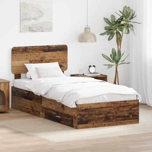 Bed Frame with Drawer Old Wood 90 x 200 cm Engineered Wood
