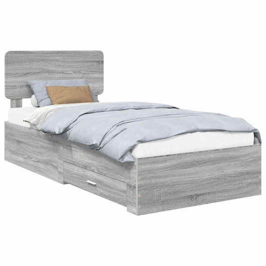 Bed Frame with Drawer Grey Sonoma 90 x 190 cm Engineered Wood
