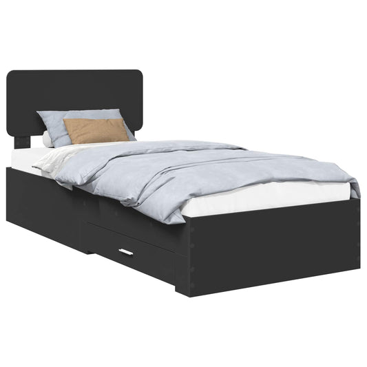 Bed Frame with Drawer Black 75 x 190 cm Engineered Wood