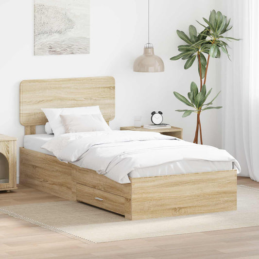 Bed Frame with Drawer Sonoma Oak 75 x 190 cm Engineered Wood