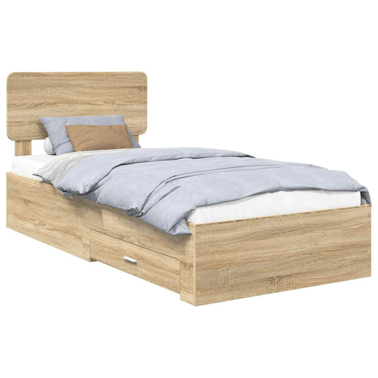 Bed Frame with Drawer Sonoma Oak 75 x 190 cm Engineered Wood