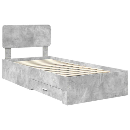Bed Frame with Drawer Concrete Grey 70 x 190 cm Engineered Wood