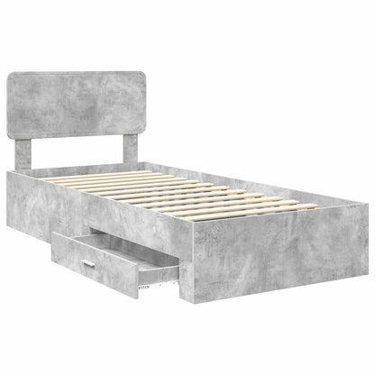 Bed Frame with Drawer Concrete Grey 70 x 190 cm Engineered Wood