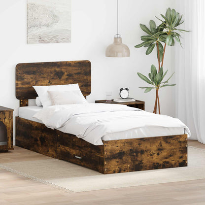 Bed Frame with Headboard Smoked Oak 75 x 190 cm Engineered Wood